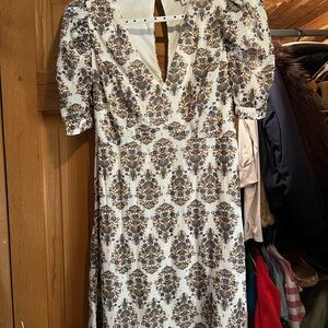 Express White and Brown Patterned Long Sleeve Dress